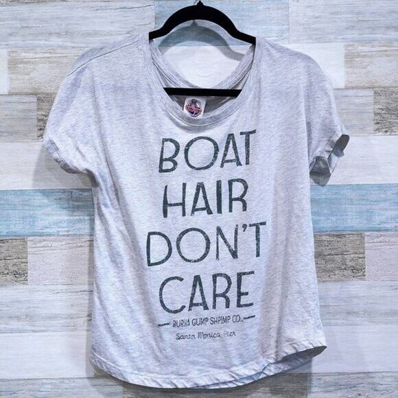BUBBA GUMP SHRIMP CO Boat Hair Dont Care Tee Gray Cotton Womens Small - Picture 4 of 5